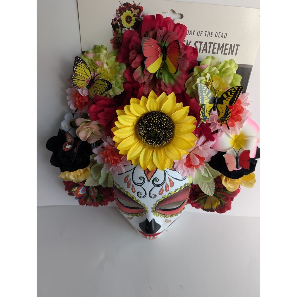 Day of the Dead Face Mask Floral Headband Molded Hard Plastic - Picture 2 of 13